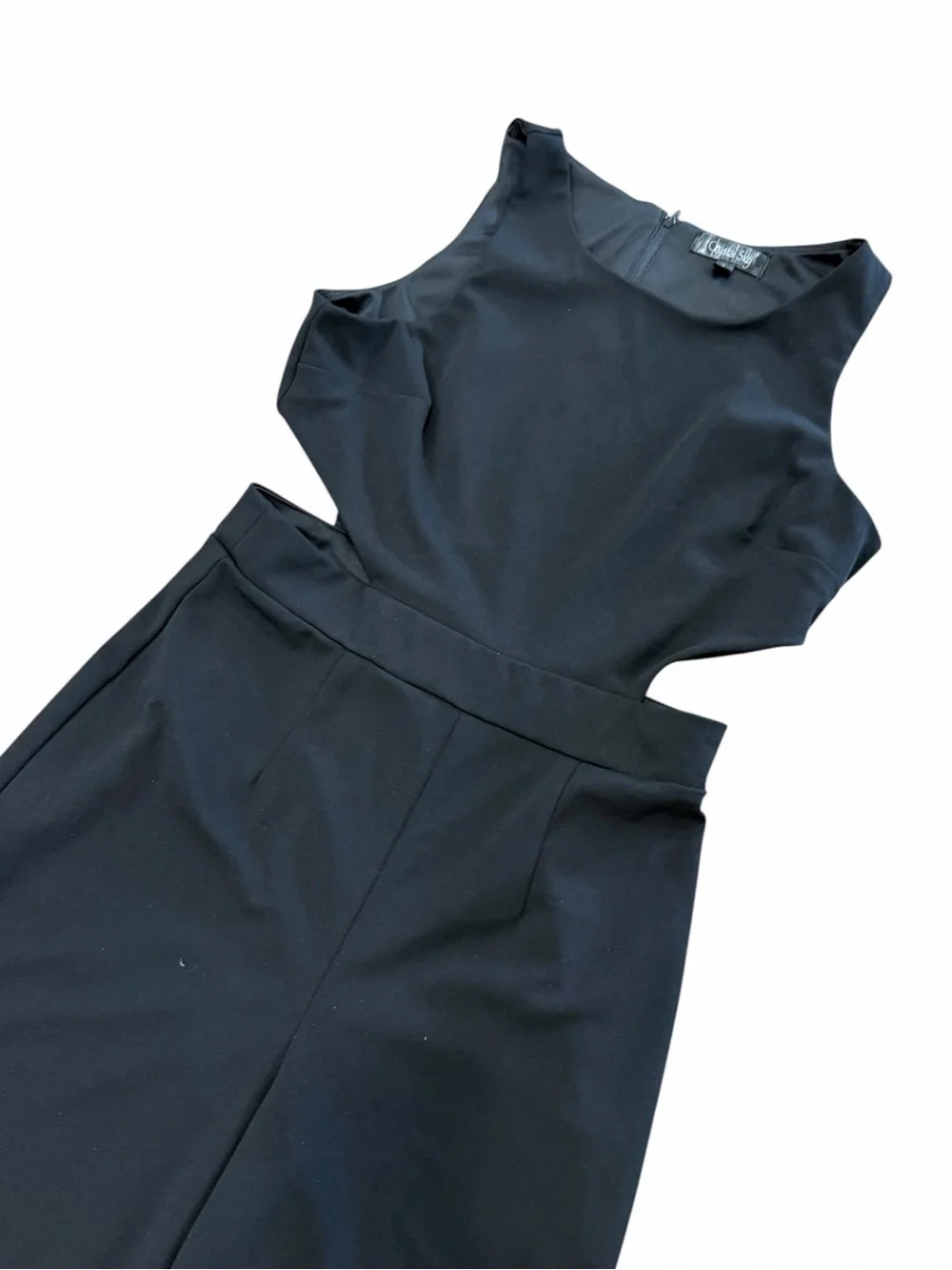 Crystal Sky Black Wide-Leg Side Cutout Jumpsuit L